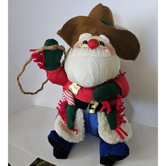 Plush Vintage Christmas Cowboy Santa Partial Tag Candy Cane Guns... - Picture 3 of 16